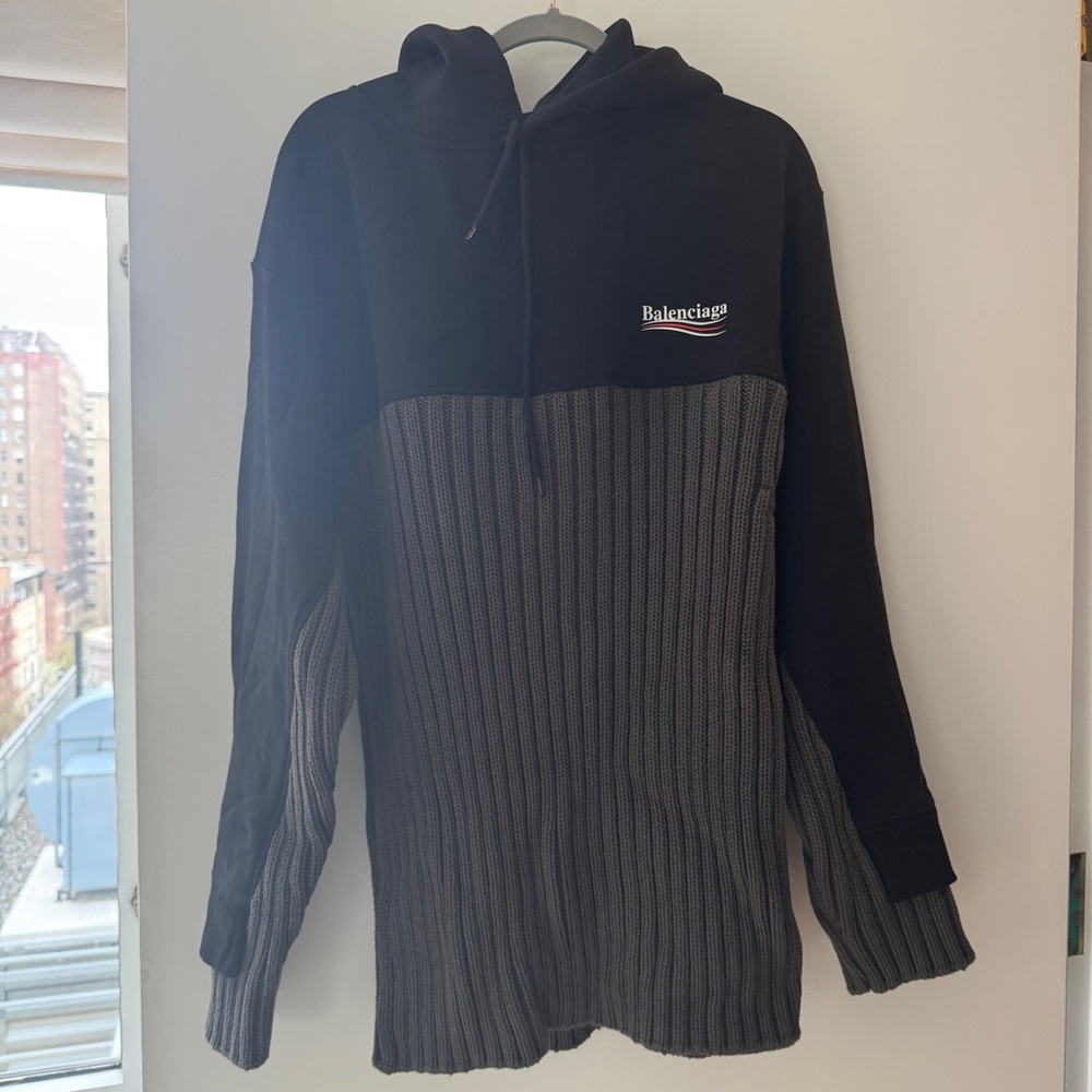 Balenciaga Gray and Black Men's Hooded Sweatshirt